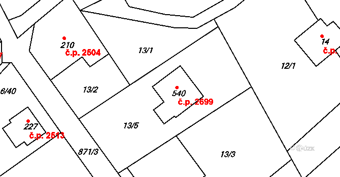 Šumperk 2699 na parcele st. 540 v KÚ Dolní Temenice, Katastrální mapa