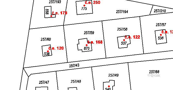 Zlenice 168, Lštění na parcele st. 870 v KÚ Lštění, Katastrální mapa