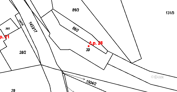 Zdebuzeves 28, Divišov na parcele st. 39 v KÚ Zdebuzeves, Katastrální mapa