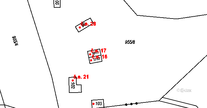 Hatín 17 na parcele st. 101/1 v KÚ Hatín, Katastrální mapa