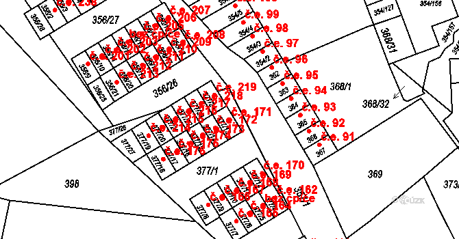 Hrádek nad Nisou 171 na parcele st. 377/13 v KÚ Hrádek nad Nisou, Katastrální mapa