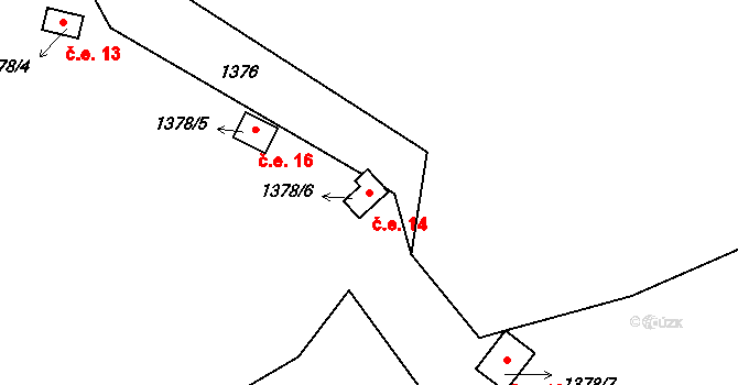 Koda 14, Tetín na parcele st. 1378/6 v KÚ Tetín u Berouna, Katastrální mapa