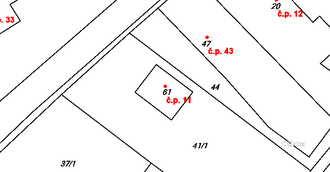 Trnava 11, Boharyně na parcele st. 61 v KÚ Trnava, Katastrální mapa