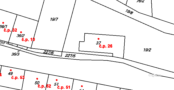 Chrastová Lhota 26, Brněnec na parcele st. 37 v KÚ Chrastová Lhota, Katastrální mapa