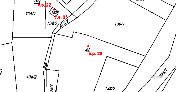 Břevenec 20, Šumvald na parcele st. 42 v KÚ Břevenec, Katastrální mapa