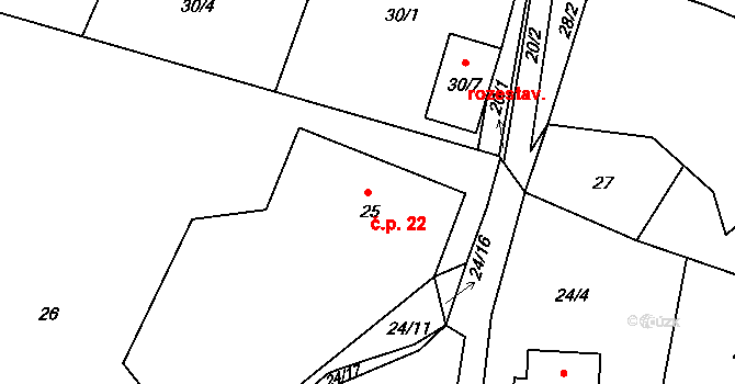 Chotovice 22 na parcele st. 25 v KÚ Chotovice u Nového Boru, Katastrální mapa