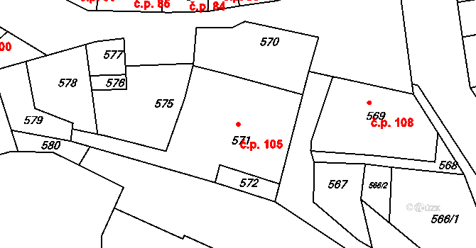 Mimoň III 105, Mimoň na parcele st. 571 v KÚ Mimoň, Katastrální mapa