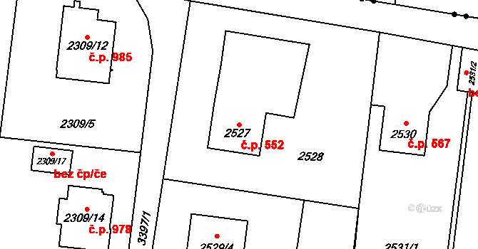Poruba 552, Orlová na parcele st. 2527 v KÚ Poruba u Orlové, Katastrální mapa