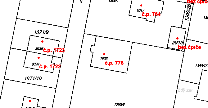 Rožnov pod Radhoštěm 776 na parcele st. 1033 v KÚ Rožnov pod Radhoštěm, Katastrální mapa