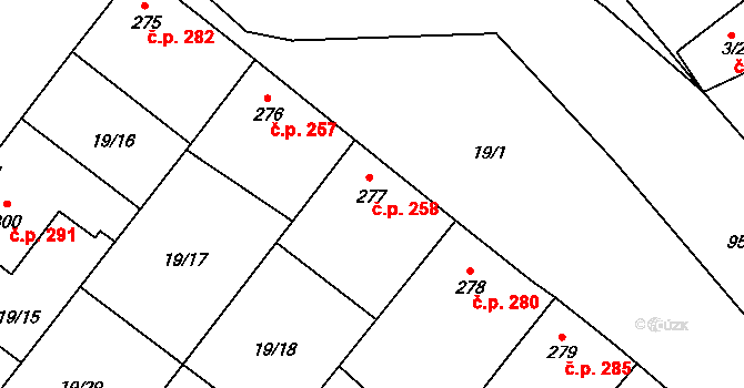 Smidary 258 na parcele st. 277 v KÚ Smidary, Katastrální mapa