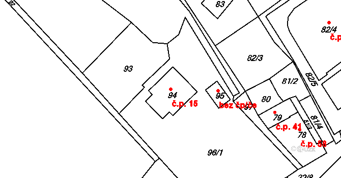 Mojžíř 15, Ústí nad Labem na parcele st. 94 v KÚ Mojžíř, Katastrální mapa