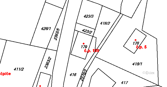 Hnátnice 159 na parcele st. 179 v KÚ Hnátnice, Katastrální mapa
