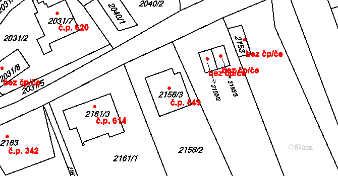 Útočiště 549, Klášterec nad Ohří na parcele st. 2156/3 v KÚ Klášterec nad Ohří, Katastrální mapa
