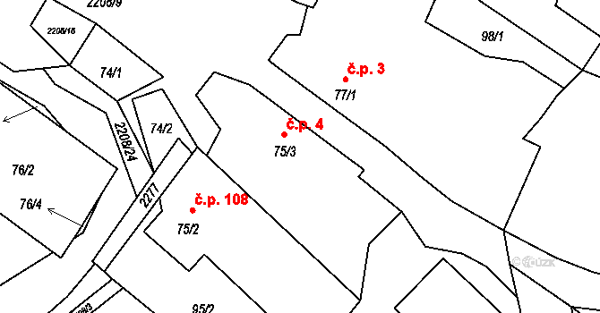 Rudíkov 4 na parcele st. 75/3 v KÚ Rudíkov, Katastrální mapa