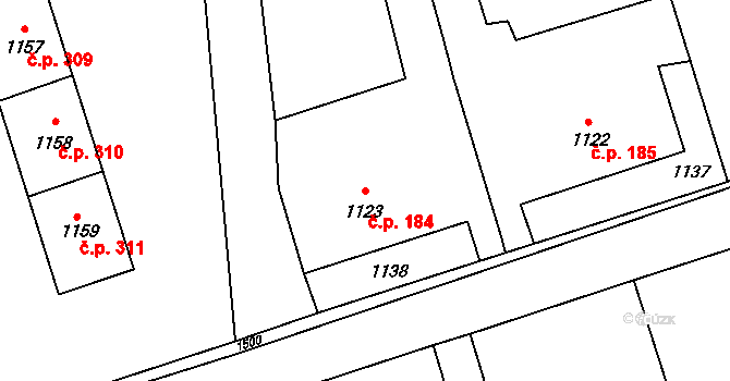 Záblatí 184, Bohumín na parcele st. 1123 v KÚ Záblatí u Bohumína, Katastrální mapa