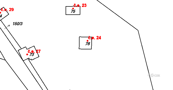 Milotice 24, Dehtáře na parcele st. 78 v KÚ Milotice, Katastrální mapa