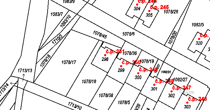Čečelice 251 na parcele st. 298 v KÚ Čečelice, Katastrální mapa