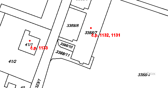 Šenov 1131,1132 na parcele st. 3388/7 v KÚ Šenov u Ostravy, Katastrální mapa