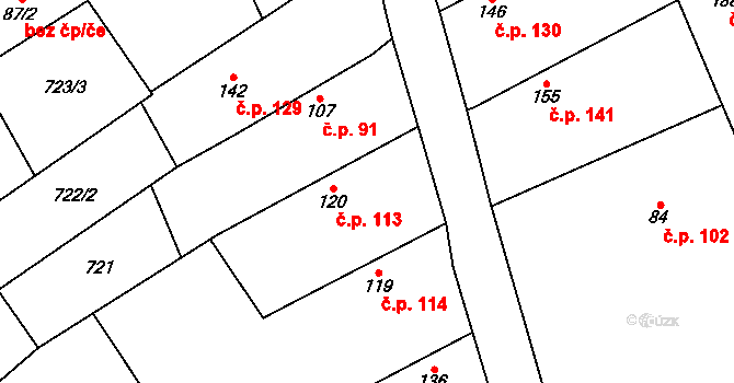 Větrušice 113, Kly na parcele st. 120 v KÚ Kly, Katastrální mapa