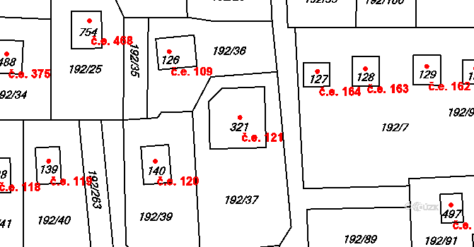 Dřenice 121, Cheb na parcele st. 321 v KÚ Dřenice u Chebu, Katastrální mapa