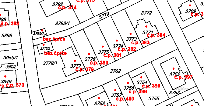 Záběhlice 381, Praha na parcele st. 3775 v KÚ Záběhlice, Katastrální mapa