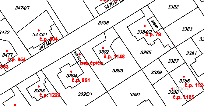 Modřany 1148, Praha na parcele st. 3392 v KÚ Modřany, Katastrální mapa