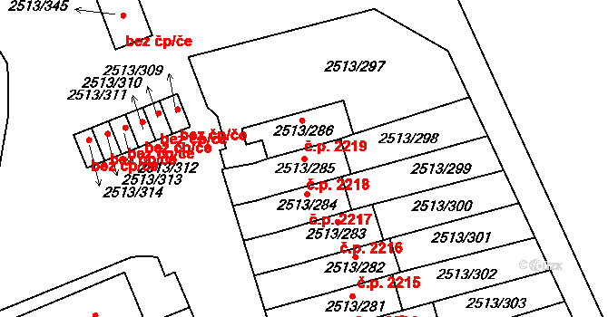Dejvice 2218, Praha na parcele st. 2513/285 v KÚ Dejvice, Katastrální mapa