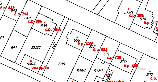 Kyje 439, Praha na parcele st. 535 v KÚ Kyje, Katastrální mapa