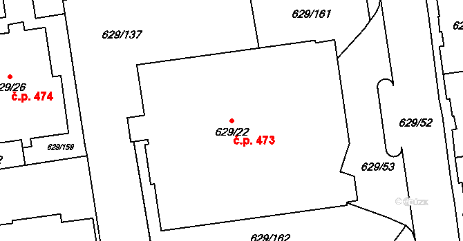 Letňany 473, Praha na parcele st. 629/22 v KÚ Letňany, Katastrální mapa