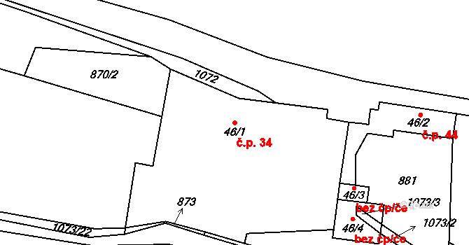Měňany 34 na parcele st. 46/1 v KÚ Měňany, Katastrální mapa