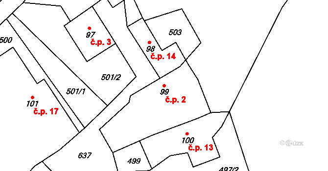 Tihava 2, Kotopeky na parcele st. 99 v KÚ Kotopeky, Katastrální mapa