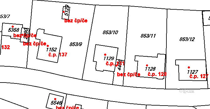Kryblice 131, Trutnov na parcele st. 1129 v KÚ Trutnov, Katastrální mapa