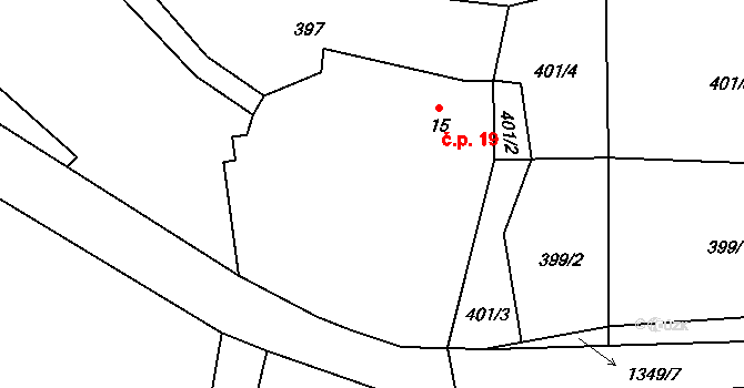 Nedamov 19, Dubá na parcele st. 15 v KÚ Nedamov, Katastrální mapa