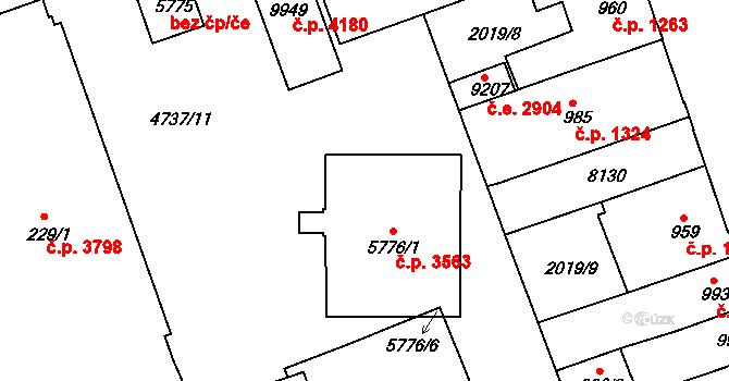 Hodonín 3563 na parcele st. 5776/1 v KÚ Hodonín, Katastrální mapa