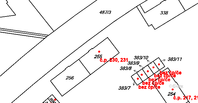 Neředín 230,231, Olomouc na parcele st. 255 v KÚ Neředín, Katastrální mapa