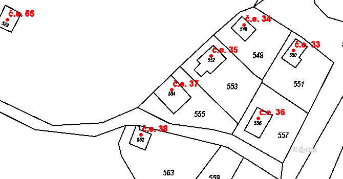 Kanice 37 na parcele st. 554 v KÚ Kanice, Katastrální mapa