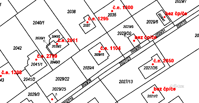 Bolevec 1104, Plzeň na parcele st. 2029/16 v KÚ Bolevec, Katastrální mapa