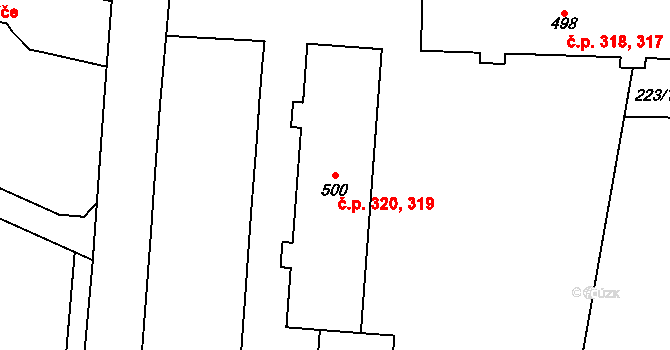 Krasice 319,320, Prostějov na parcele st. 500 v KÚ Krasice, Katastrální mapa