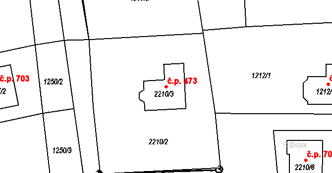 Staříč 473 na parcele st. 2210/3 v KÚ Staříč, Katastrální mapa