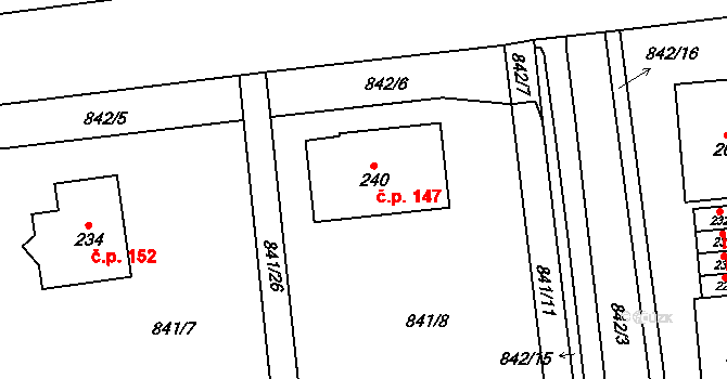 Černčín 147, Bučovice na parcele st. 240 v KÚ Černčín, Katastrální mapa