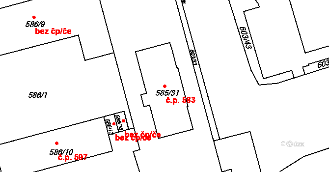 Ponava 583, Brno na parcele st. 585/31 v KÚ Ponava, Katastrální mapa
