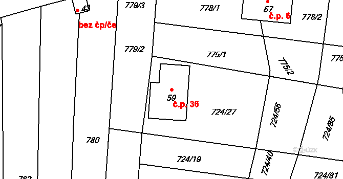 Háje 36, Řenče na parcele st. 59 v KÚ Háje u Vodokrt, Katastrální mapa