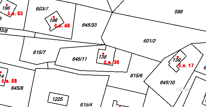 Podvihov 36, Opava na parcele st. 138 v KÚ Podvihov, Katastrální mapa