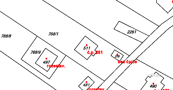 Ludvíkovice 281 na parcele st. 511 v KÚ Ludvíkovice, Katastrální mapa