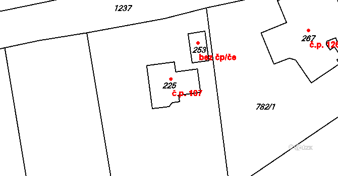 Lestkov 107, Radostná pod Kozákovem na parcele st. 225 v KÚ Lestkov pod Kozákovem, Katastrální mapa