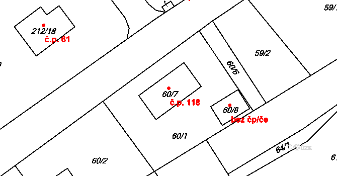 Stradov 118, Chlumec na parcele st. 60/7 v KÚ Stradov u Chabařovic, Katastrální mapa