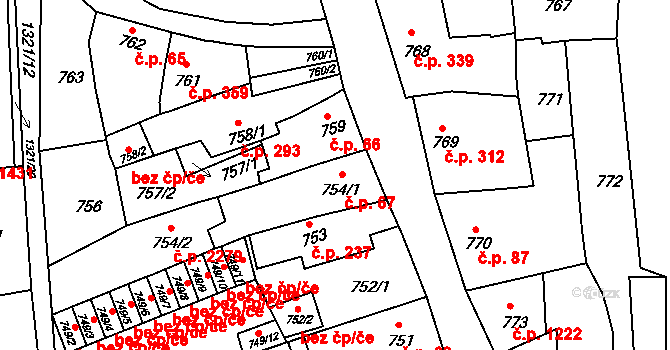 Předměstí 67, Litoměřice na parcele st. 754/1 v KÚ Litoměřice, Katastrální mapa