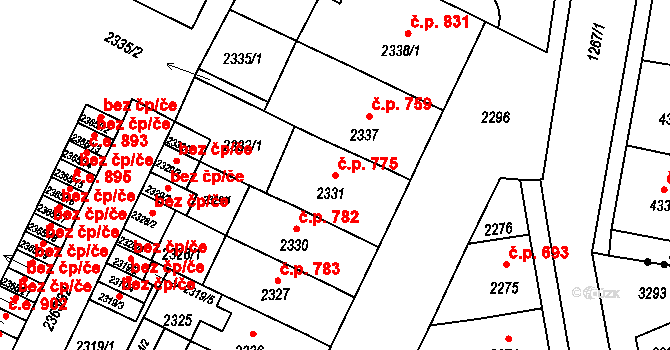 Předměstí 775, Litoměřice na parcele st. 2331 v KÚ Litoměřice, Katastrální mapa