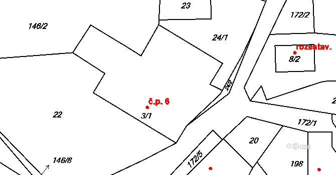 Skalice 6, Struhařov na parcele st. 3/1 v KÚ Skalice u Benešova, Katastrální mapa