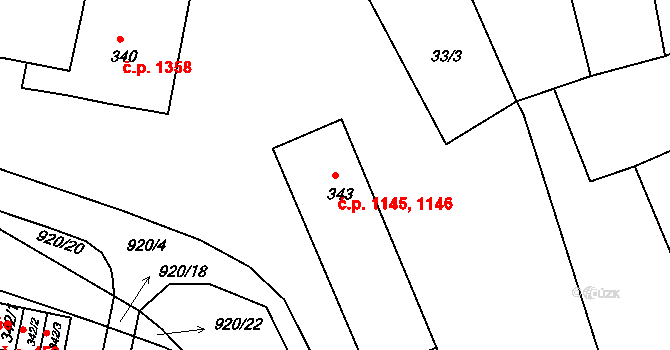 Kyjov 1145,1146 na parcele st. 343 v KÚ Nětčice u Kyjova, Katastrální mapa
